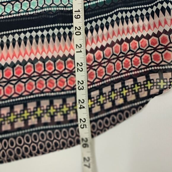 AGB Sheer Blouse Top Meduim Geometric Design Vneck Pink Yellow Green Blue White - Picture 10 of 16